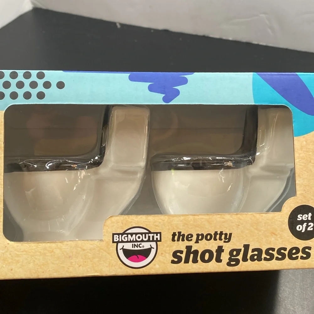 The Potty shot glasses Big Mouth Inc set of 2 1.5oz toilet shaped ceramic shots